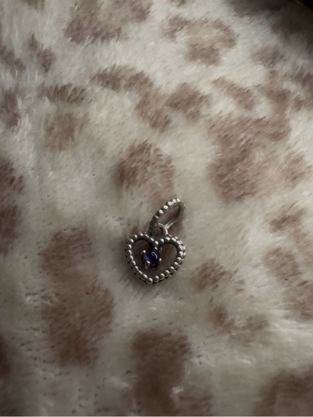PANDORA Silver Heart Pendant Charm with Purple Accent